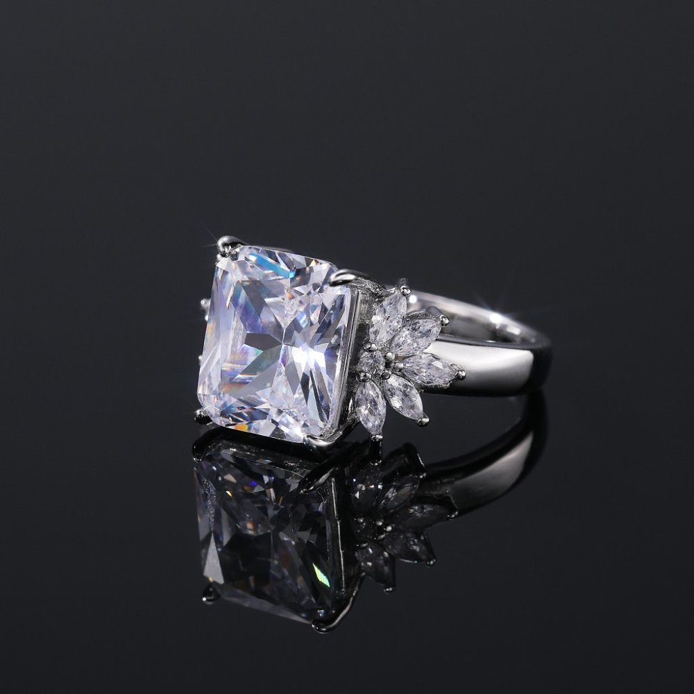 Crystal Clear Large Pure Rectangle Zircon Wedding Rings for Women, L129 - Picture 5 of 6